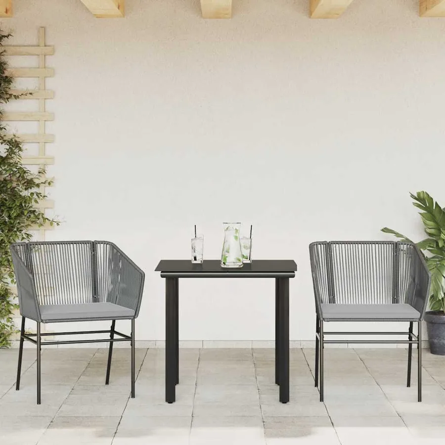 Ensemble à manger jardin coussins 3 pcs gris poly rotin verre - 3