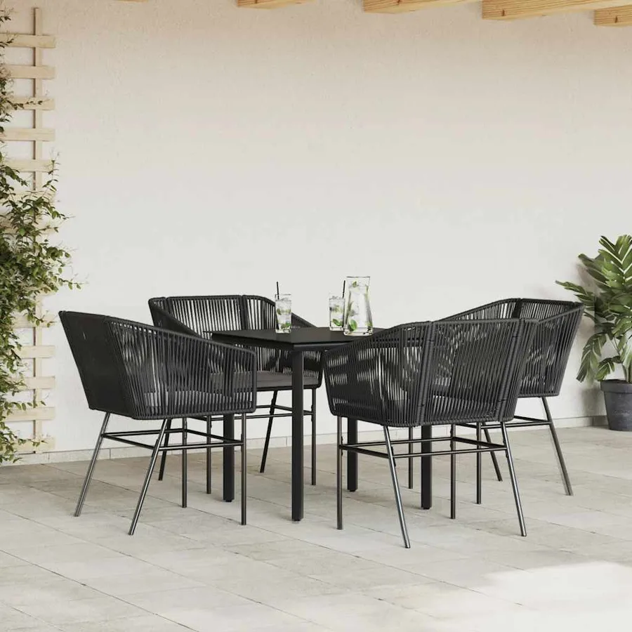 Ensemble à manger de jardin et coussins 5 pcs noir rotin verre - 3
