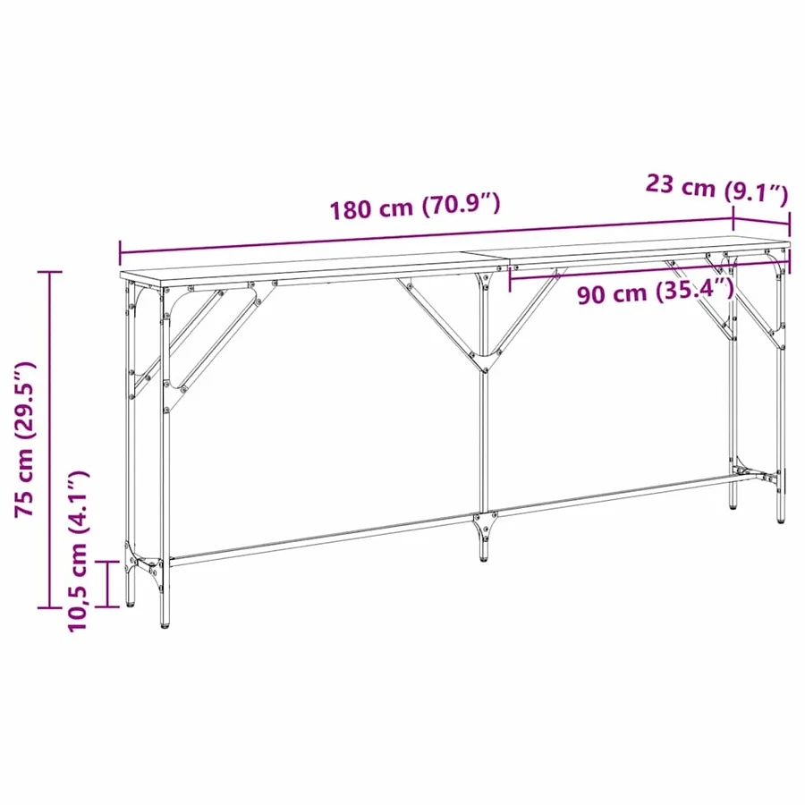 Table console chêne artisanal 180 x 23 x 75 cm - 12