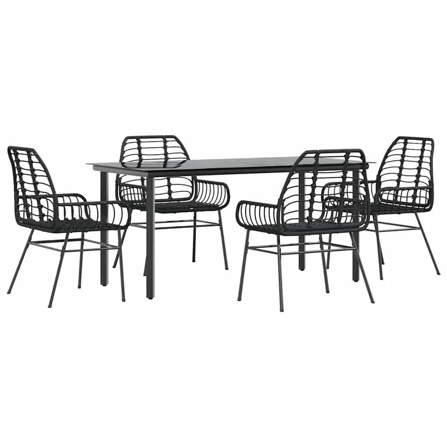 Ensemble à manger de jardin 5 pcs noir résine tressée verre - 2