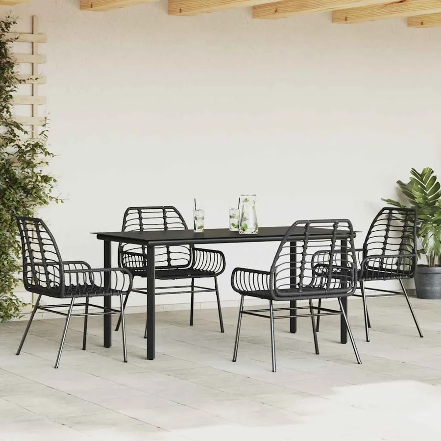 Ensemble à manger de jardin 5 pcs noir résine tressée verre - 3