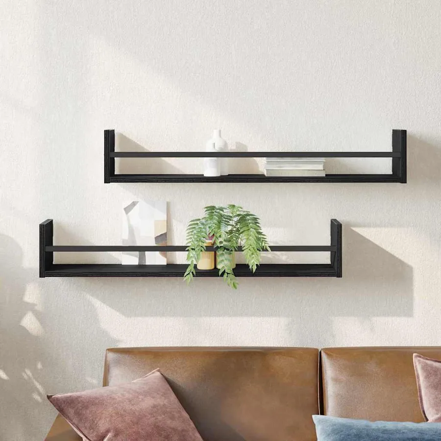 Étagère Murale Montage mural 2 pcs Chêne noir 80 x 16 x 14 cm