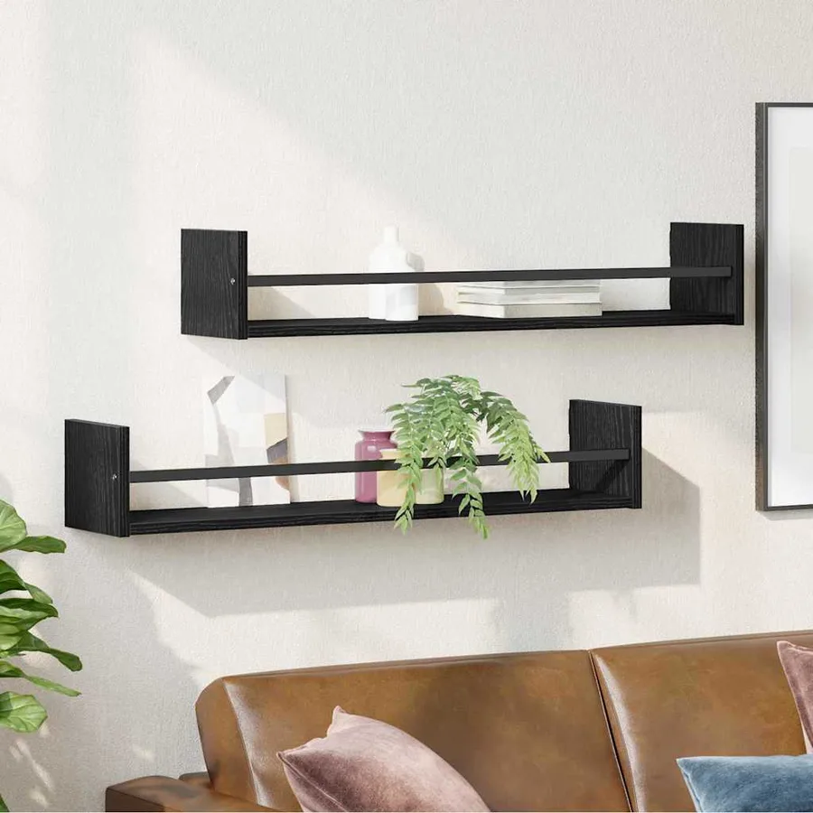 Étagère Murale Montage mural 2 pcs Chêne noir 80 x 16 x 14 cm - 4