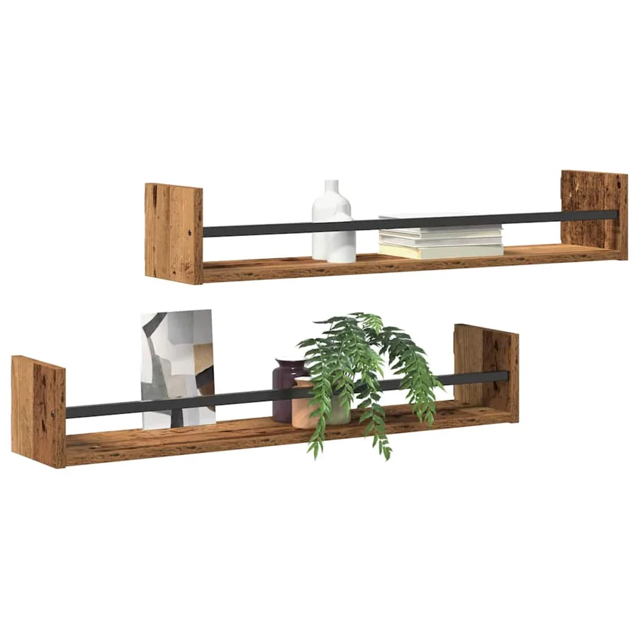 Étagère Murale Montage mural 2 pcs Bois ancien 80 x 16 x 14 cm - 3