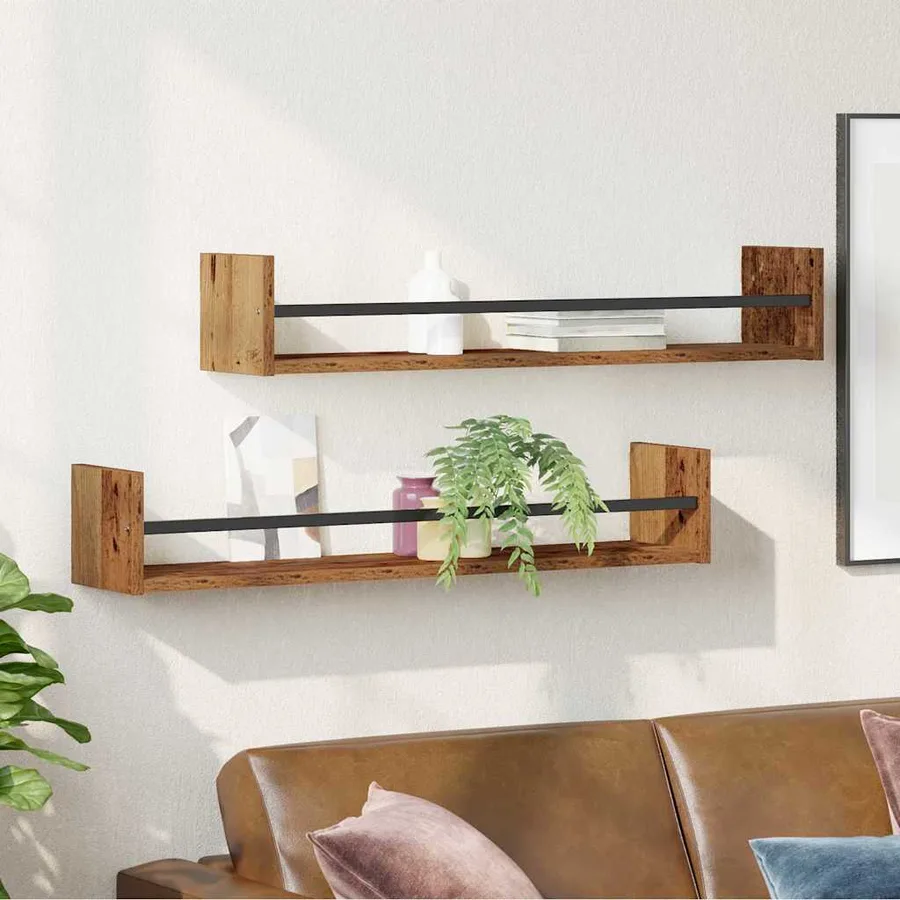 Étagère Murale Montage mural 2 pcs Bois ancien 80 x 16 x 14 cm - 4