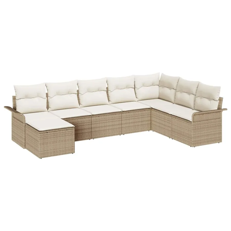 Ensemble de canapé de jardin avec coussin 8 pcs Beige polyrotin - 2