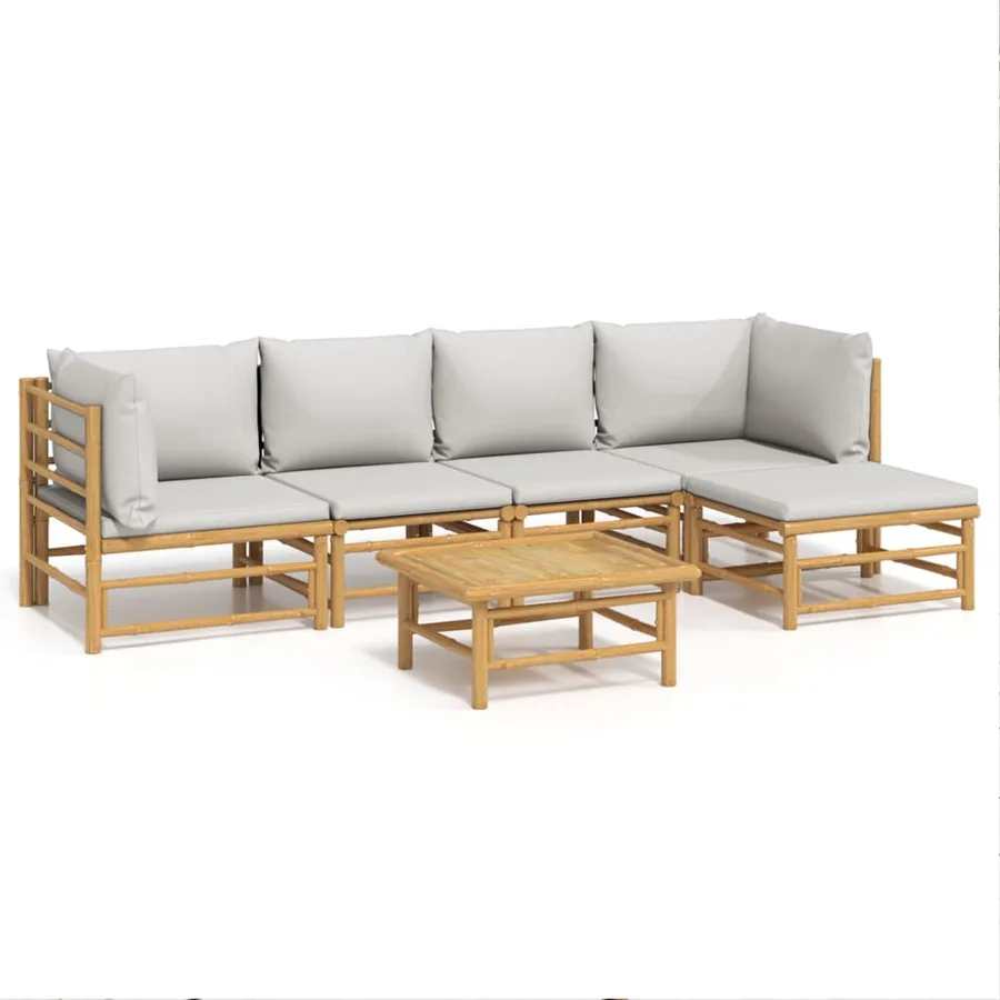Salon de jardin 6 pcs avec coussins gris clair bambou - 2