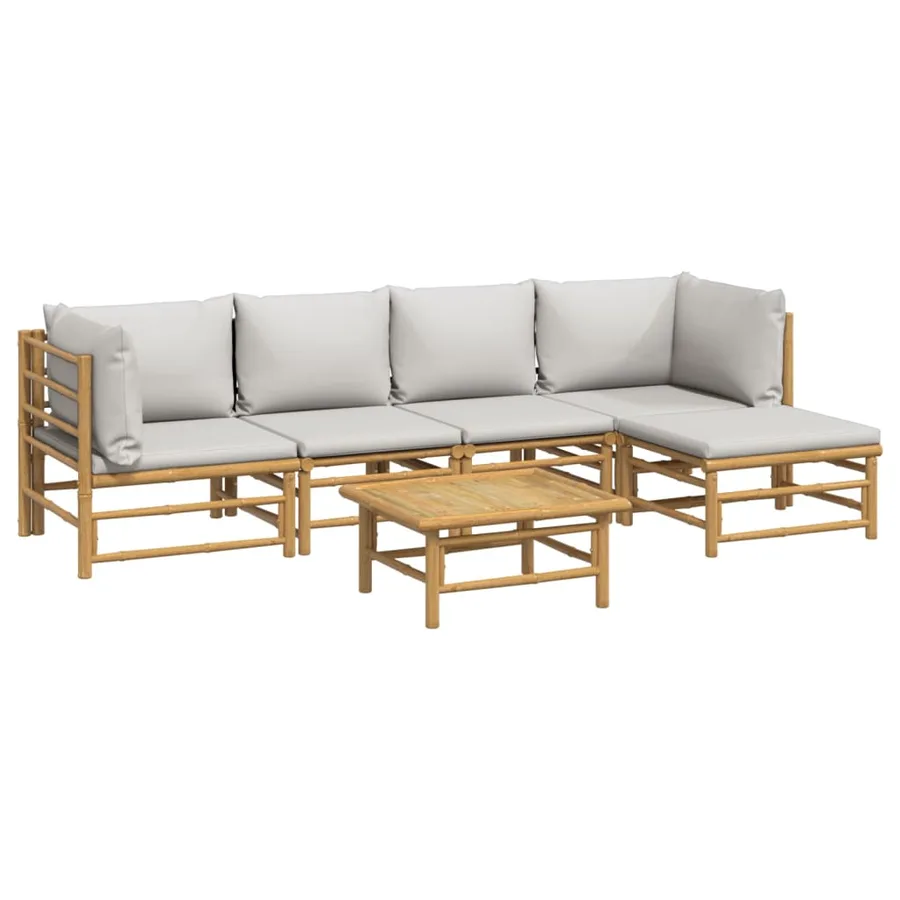 Salon de jardin 6 pcs avec coussins gris clair bambou - 3