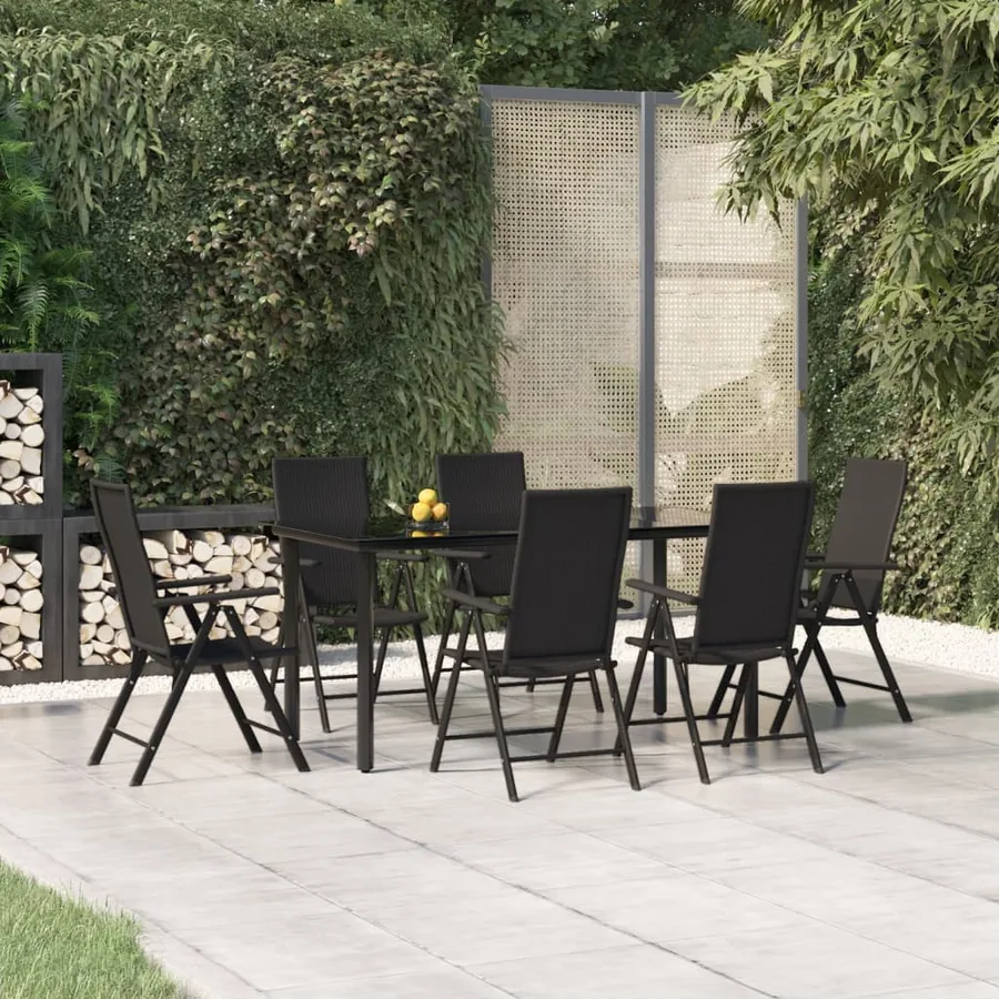Ensemble à manger de jardin 7 pcs Noir Résine tressée