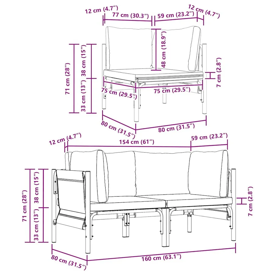 Mobilier de jardin 2 Pièce Anthracite 80 x 80 x 71 cm Acier - 11
