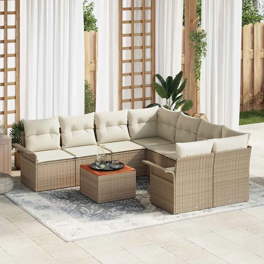 Ensemble de canapé de jardin avec coussin 9 pcs Beige polyrotin