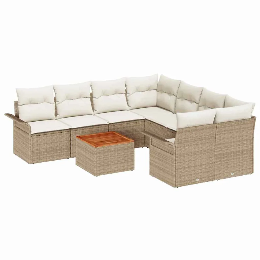 Ensemble de canapé de jardin avec coussin 9 pcs Beige polyrotin - 2