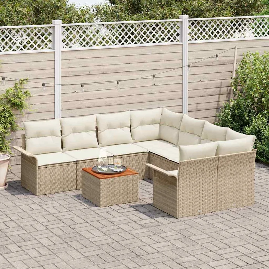 Ensemble de canapé de jardin avec coussin 9 pcs Beige polyrotin - 3