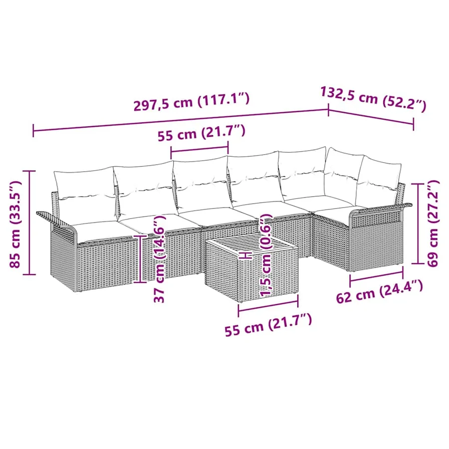 Ensemble de canapé de jardin avec coussin 7 pcs Beige polyrotin - 9