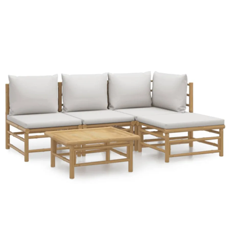 Salon de jardin 5 pcs avec coussins gris clair bambou - 2