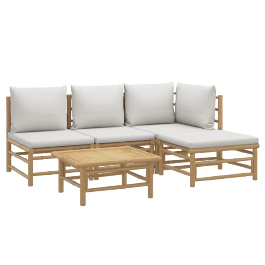 Salon de jardin 5 pcs avec coussins gris clair bambou - 3