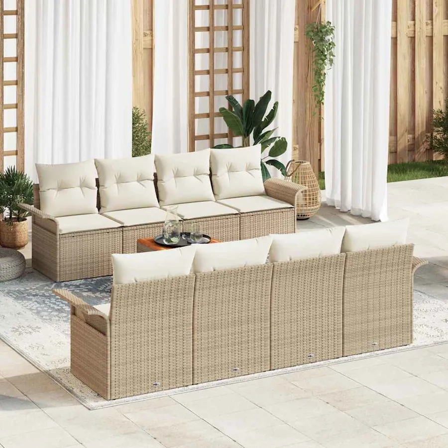 Ensemble de canapé de jardin avec coussin 9 pcs Beige polyrotin