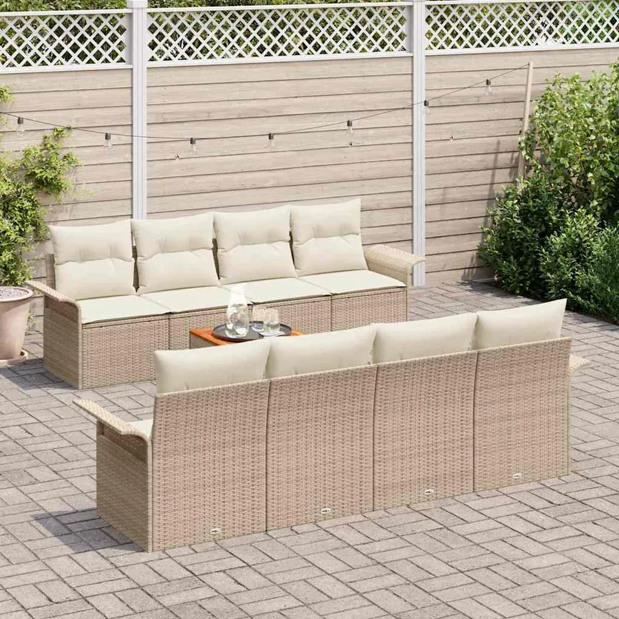 Ensemble de canapé de jardin avec coussin 9 pcs Beige polyrotin - 3