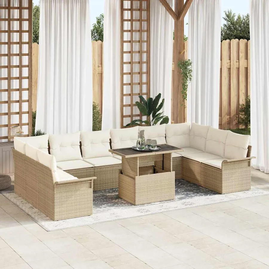 Ensemble de canapé de jardin 11 pcs Beige Poly rotin