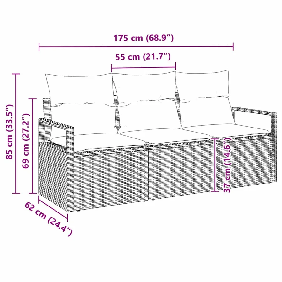 Ensemble de Canapés 3 pcs Noir polyrotin - 7