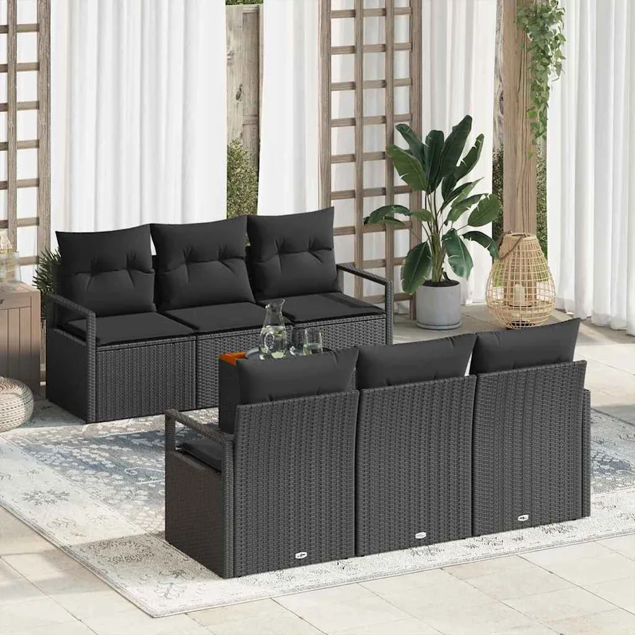Ensemble de canapé de jardin avec coussin 7 pcs Noir polyrotin