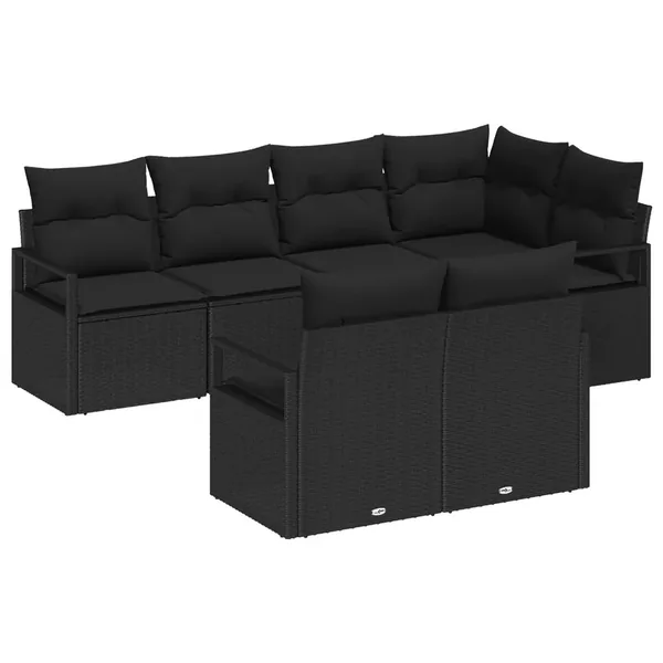 Ensemble de Canapés 7 pcs Noir polyrotin