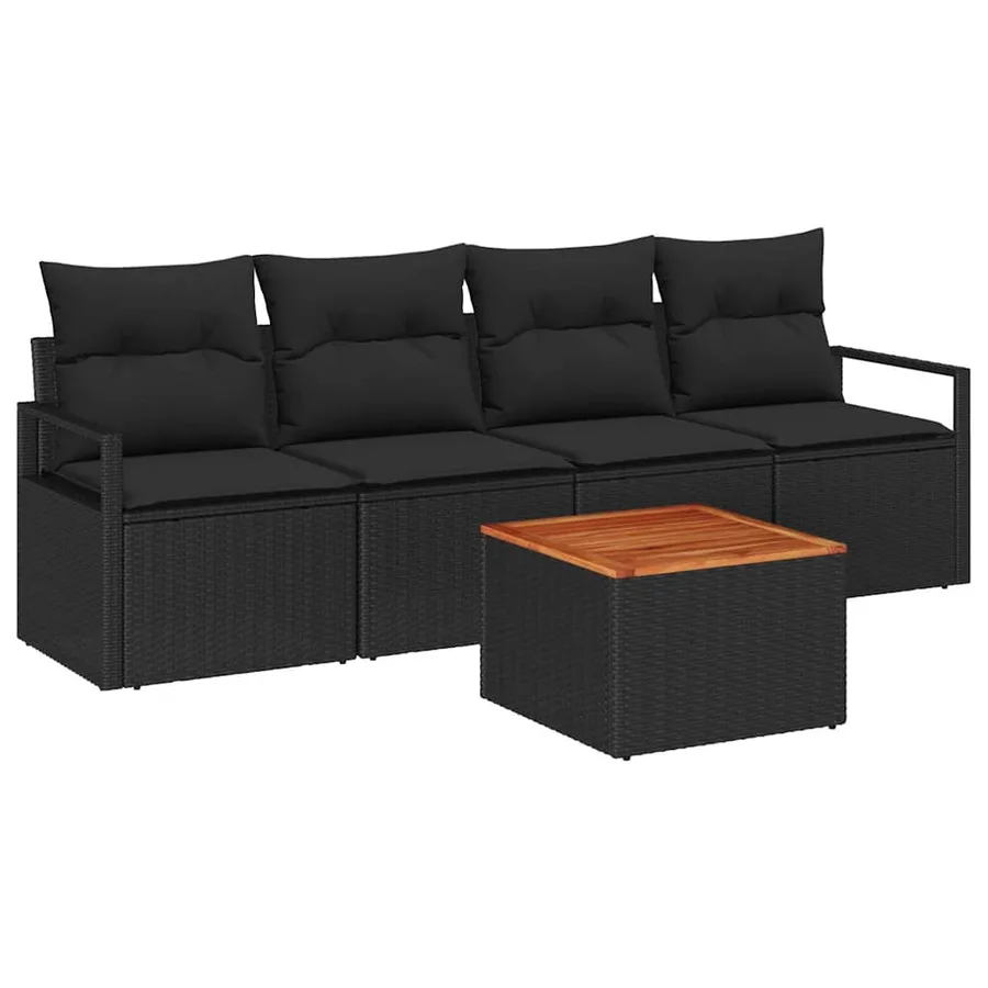 Ensemble de canapé de jardin avec coussin 5 pcs Noir polyrotin - 2