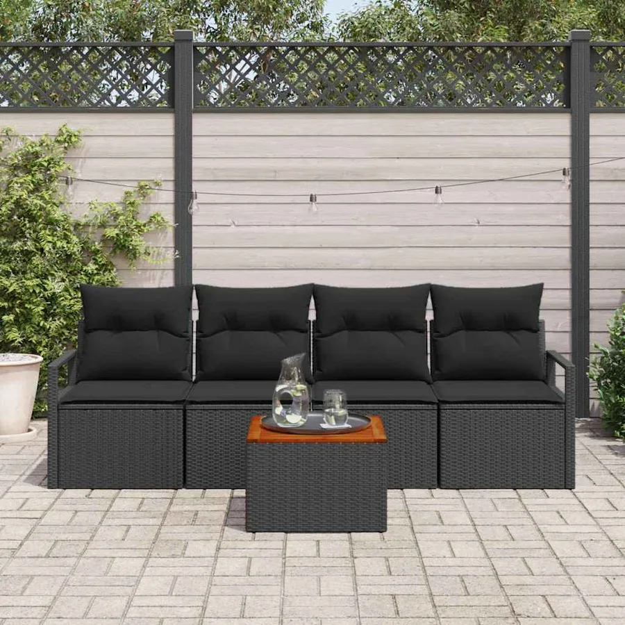 Ensemble de canapé de jardin avec coussin 5 pcs Noir polyrotin - 3