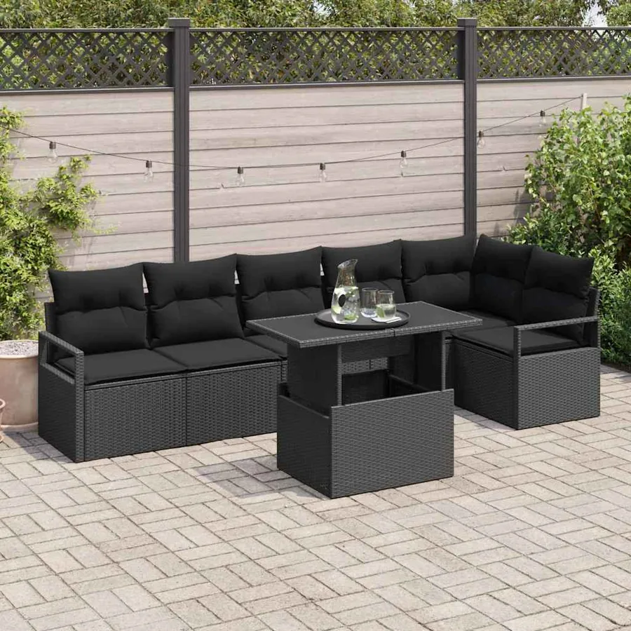 Ensemble de canapé de jardin avec stockage 7 pcs Noir polyrotin