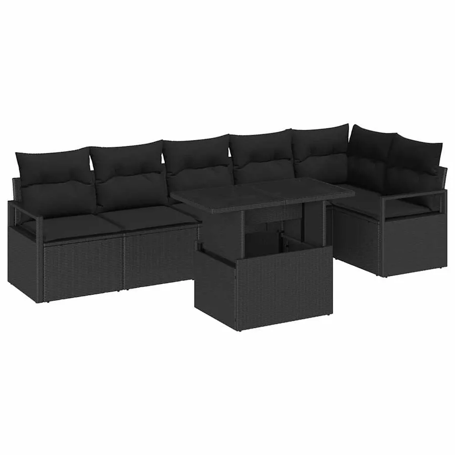Ensemble de canapé de jardin avec stockage 7 pcs Noir polyrotin - 2