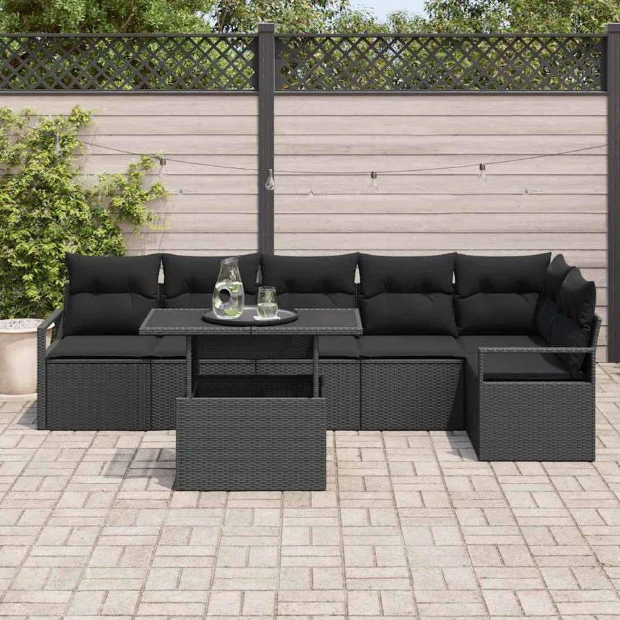 Ensemble de canapé de jardin avec stockage 7 pcs Noir polyrotin - 3