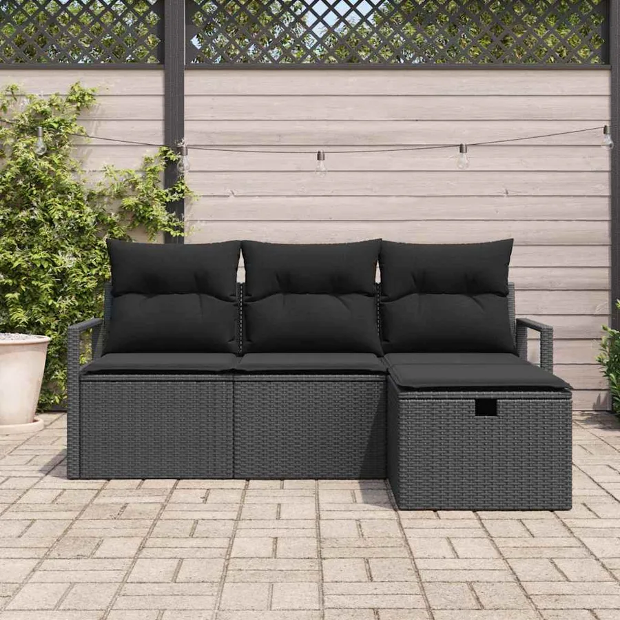 Ensemble de Canapés avec coussin 4 pcs Noir polyrotin - 3