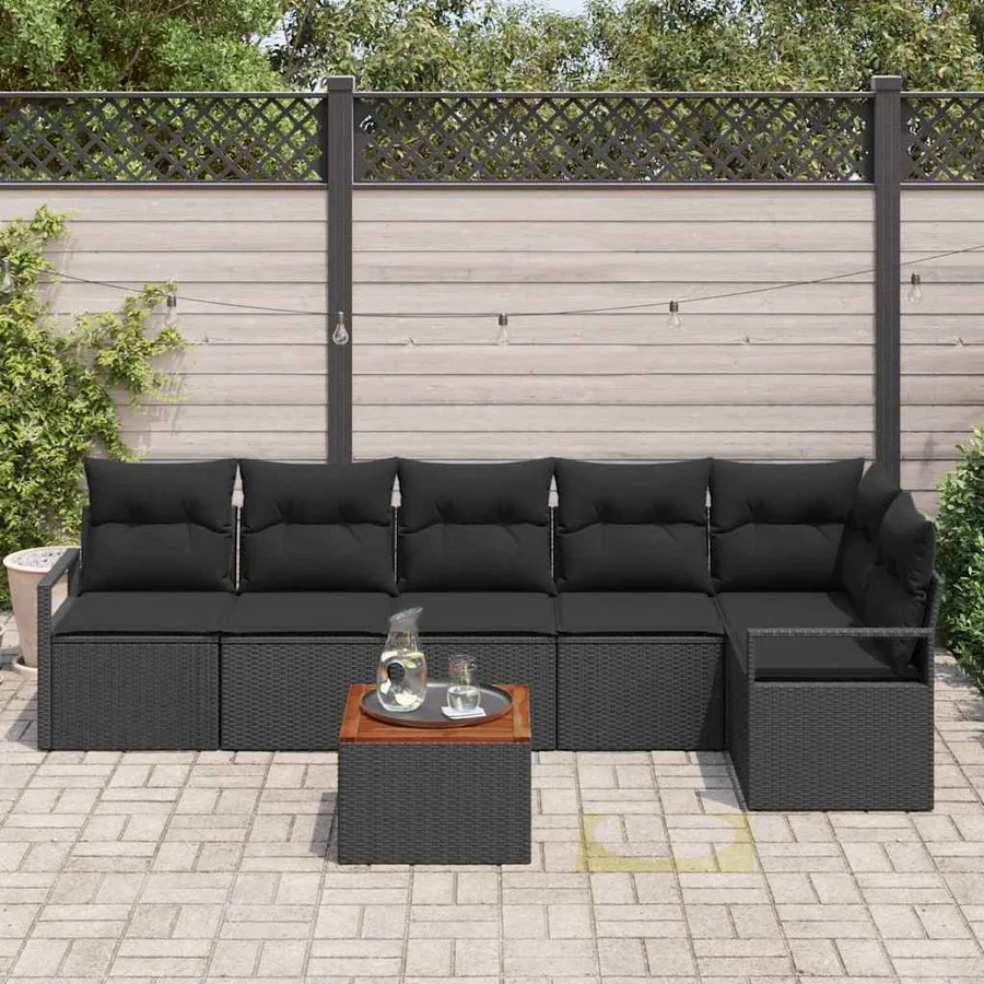 Ensemble de canapé de jardin avec coussin 7 pcs Noir polyrotin - 3