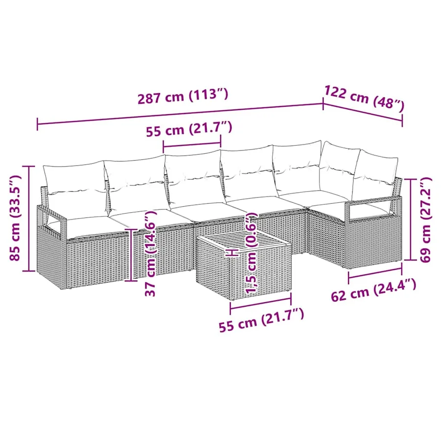 Ensemble de canapé de jardin avec coussin 7 pcs Noir polyrotin - 9