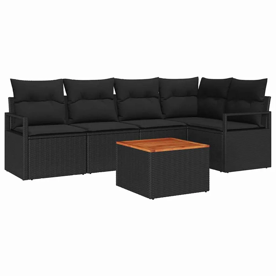 Ensemble de canapé de jardin avec coussin 6 pcs Noir polyrotin - 2