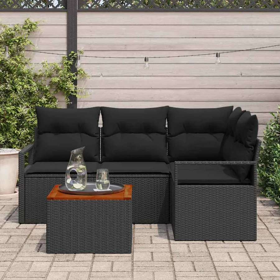 Ensemble de canapé de jardin avec coussin 5 pcs Noir polyrotin - 3