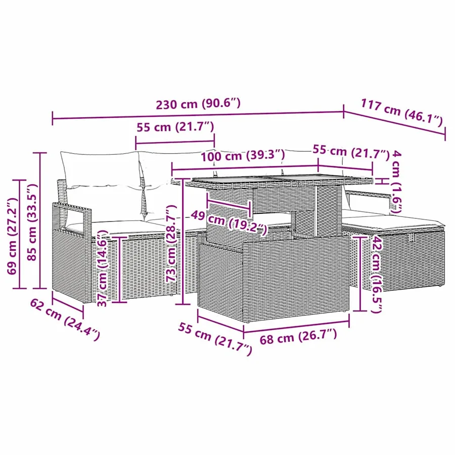 Ensemble de canapé de jardin avec coussin 6 pcs Noir polyrotin - 12