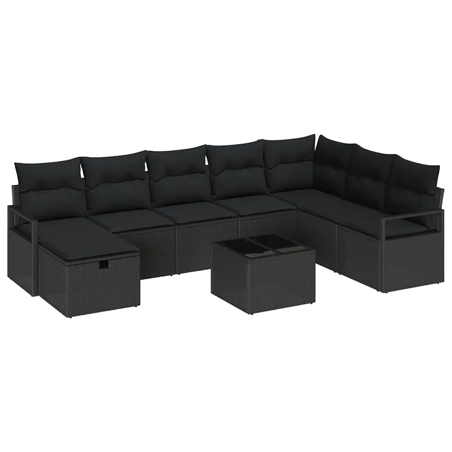 Ensemble de Canapés avec coussin 9 pcs Noir polyrotin - 2