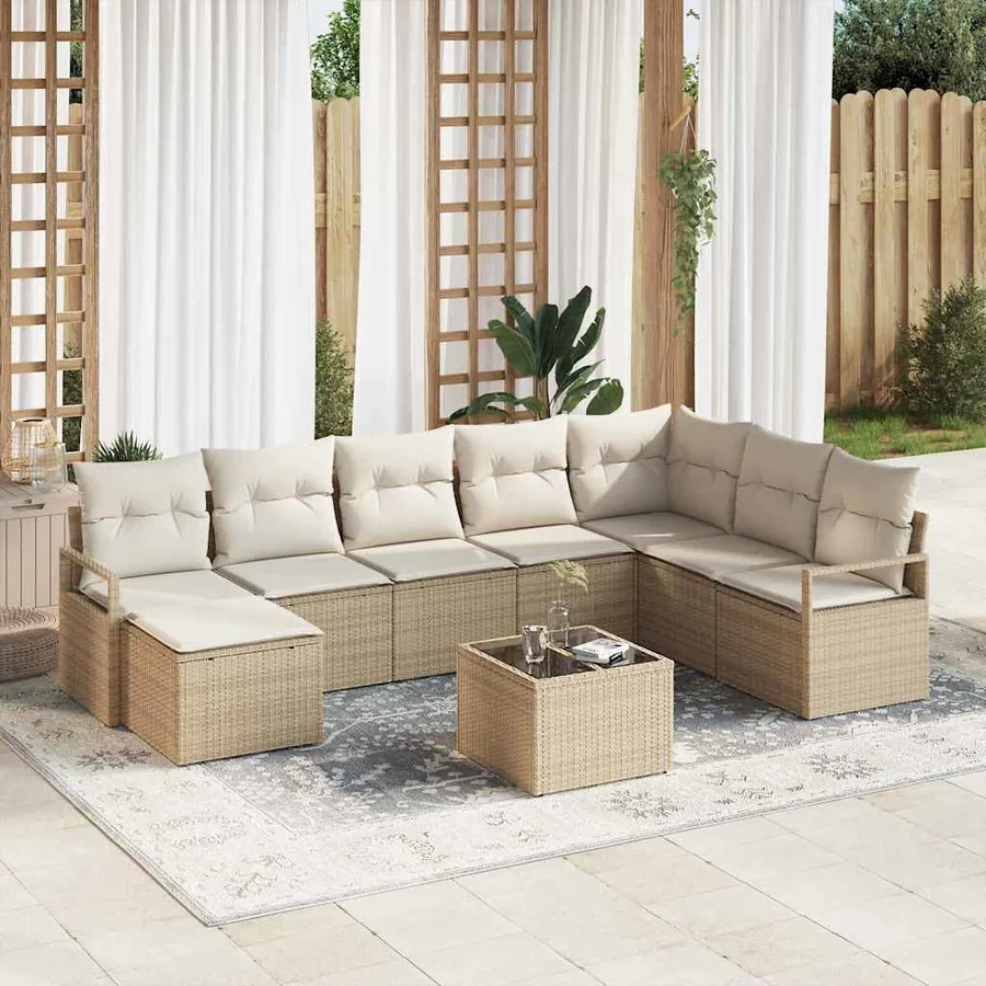 Ensemble de Canapés avec coussin 9 pcs Beige polyrotin