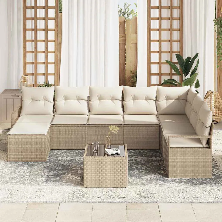 Ensemble de Canapés avec coussin 9 pcs Beige polyrotin - 3