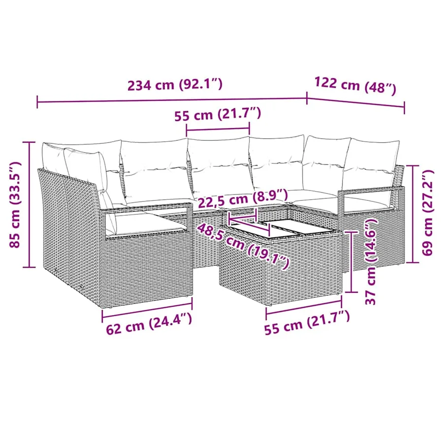 Ensemble de Canapés 7 pcs Noir polyrotin - 7