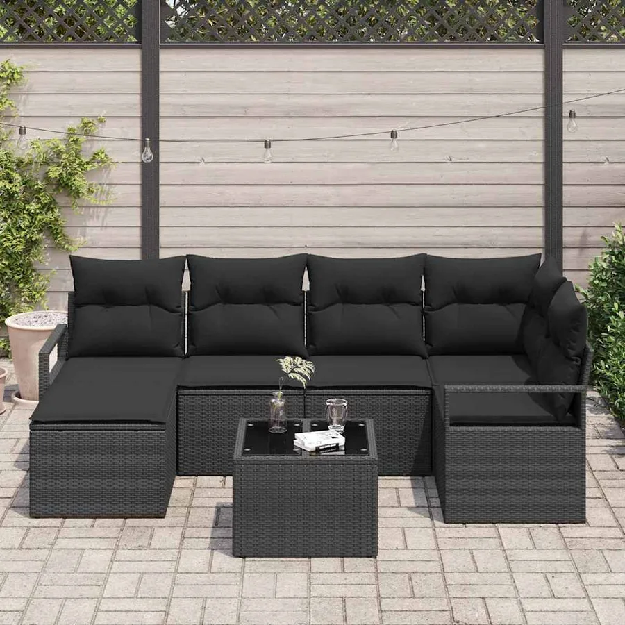Ensemble de Canapés avec coussin 7 pcs Noir polyrotin - 3