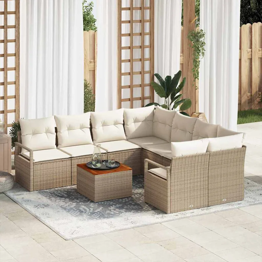 Ensemble de canapé de jardin avec coussin 9 pcs Beige polyrotin