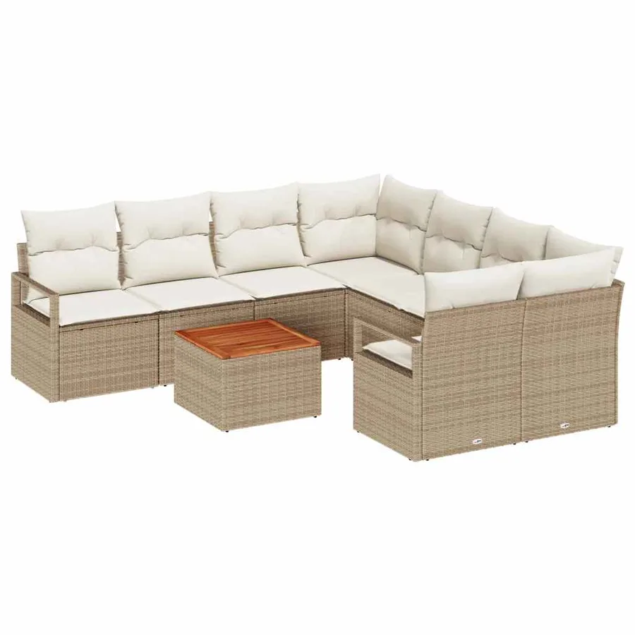 Ensemble de canapé de jardin avec coussin 9 pcs Beige polyrotin - 2