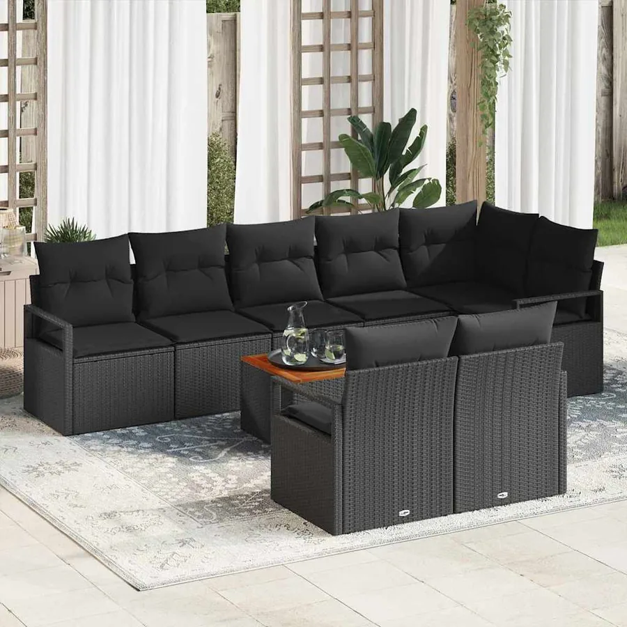 Ensemble de canapé de jardin avec coussin 9 pcs Noir polyrotin