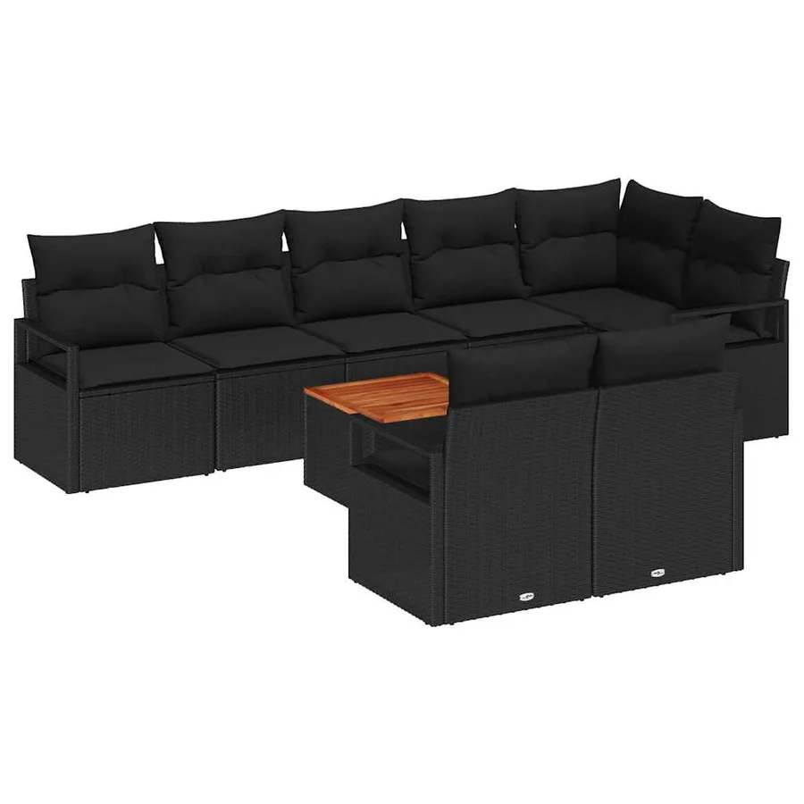 Ensemble de canapé de jardin avec coussin 9 pcs Noir polyrotin - 2