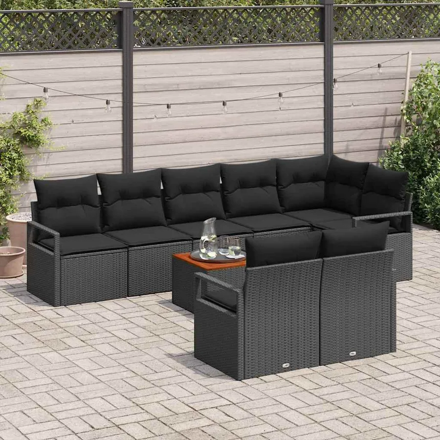 Ensemble de canapé de jardin avec coussin 9 pcs Noir polyrotin - 3