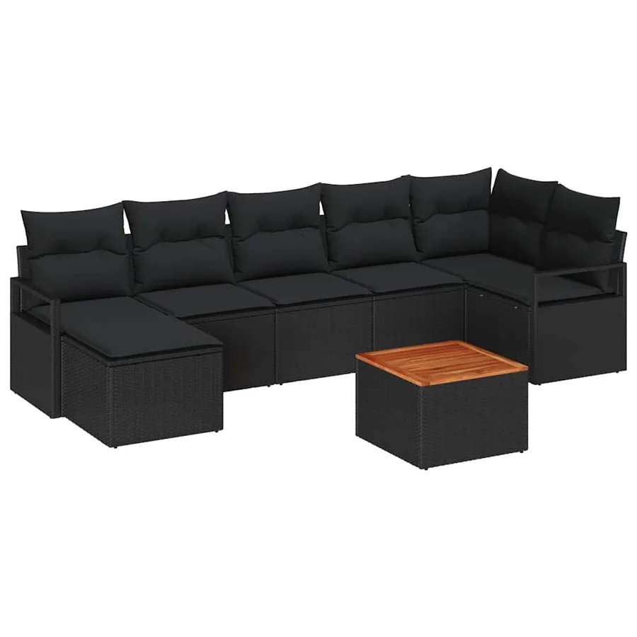 Ensemble de canapé de jardin avec coussin 8 pcs Noir polyrotin - 2