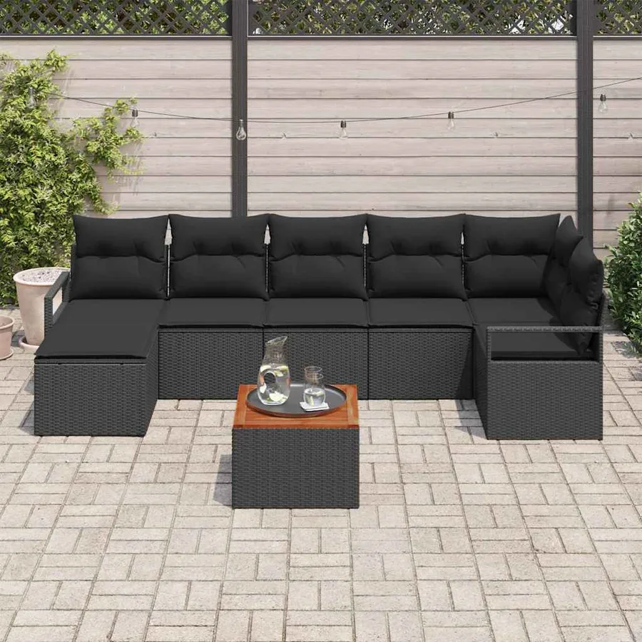 Ensemble de canapé de jardin avec coussin 8 pcs Noir polyrotin - 3