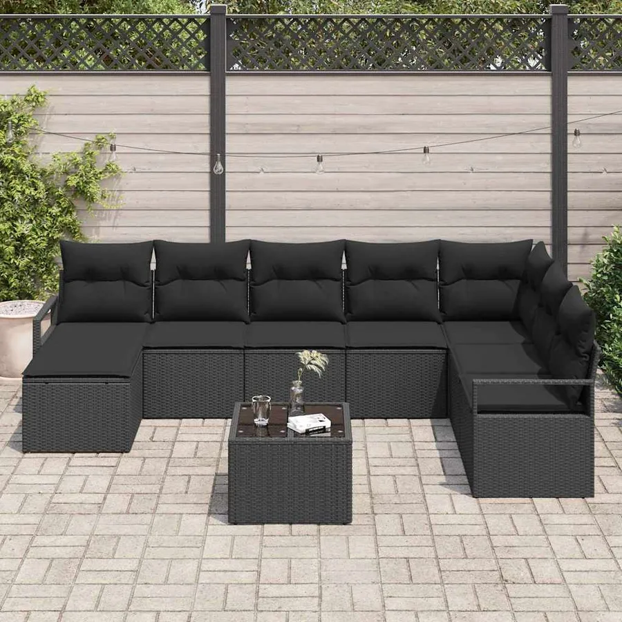 Ensemble de Canapés avec coussin 9 pcs Noir polyrotin - 3
